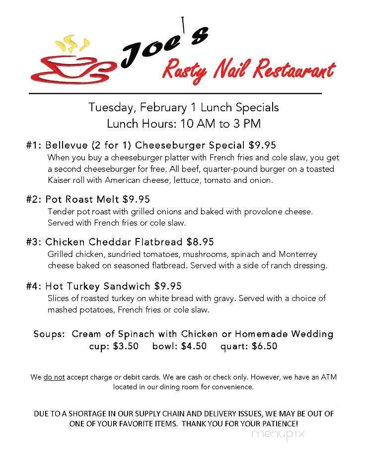 Joe's Rusty Nail - Bellevue, PA menu_pic