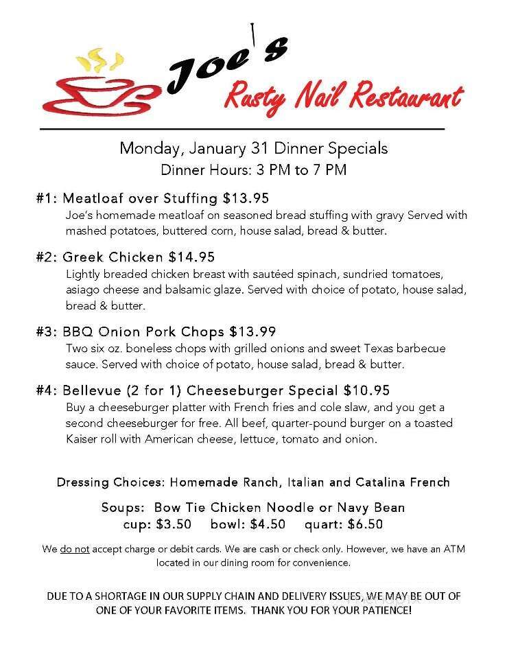 Joe's Rusty Nail - Bellevue, PA menu_pic