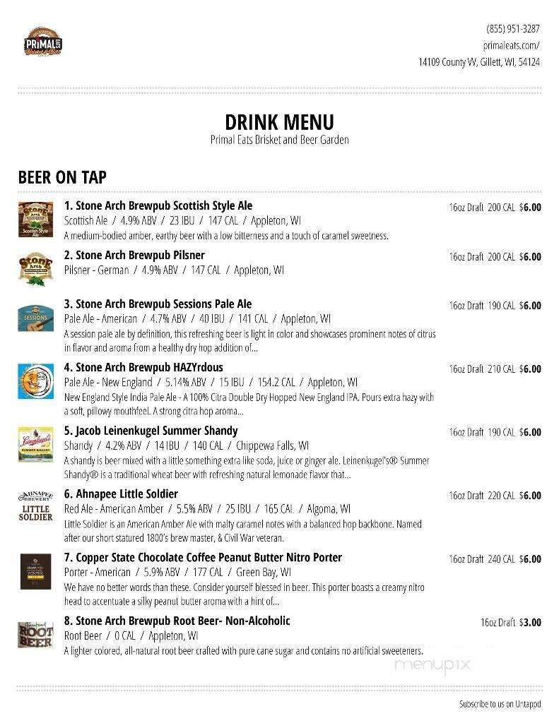 Primal Eats - Gillett, WI menu_pic