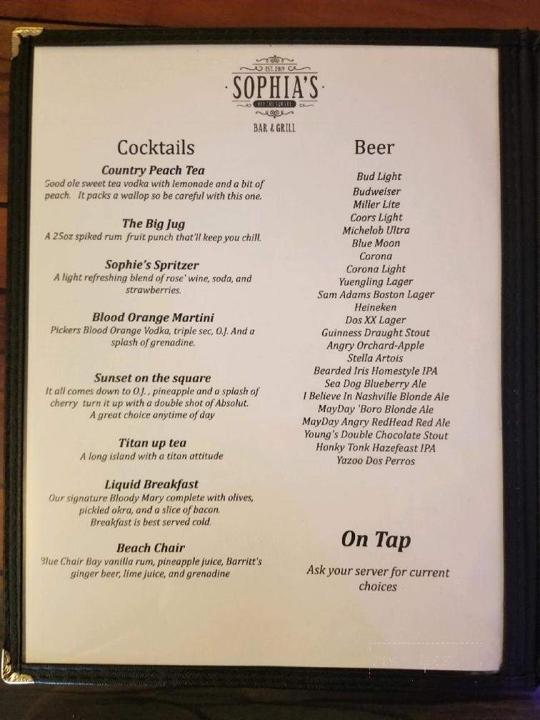 Sophia's Off The Square - Woodbury, TN menu_pic