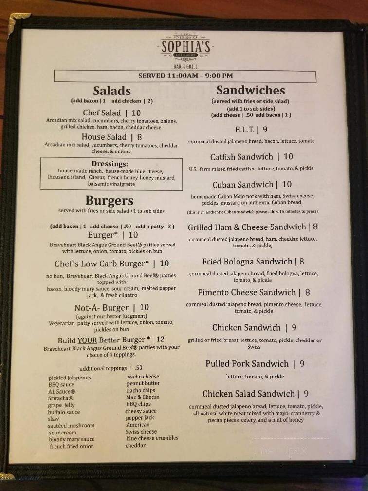 Sophia's Off The Square - Woodbury, TN menu_pic