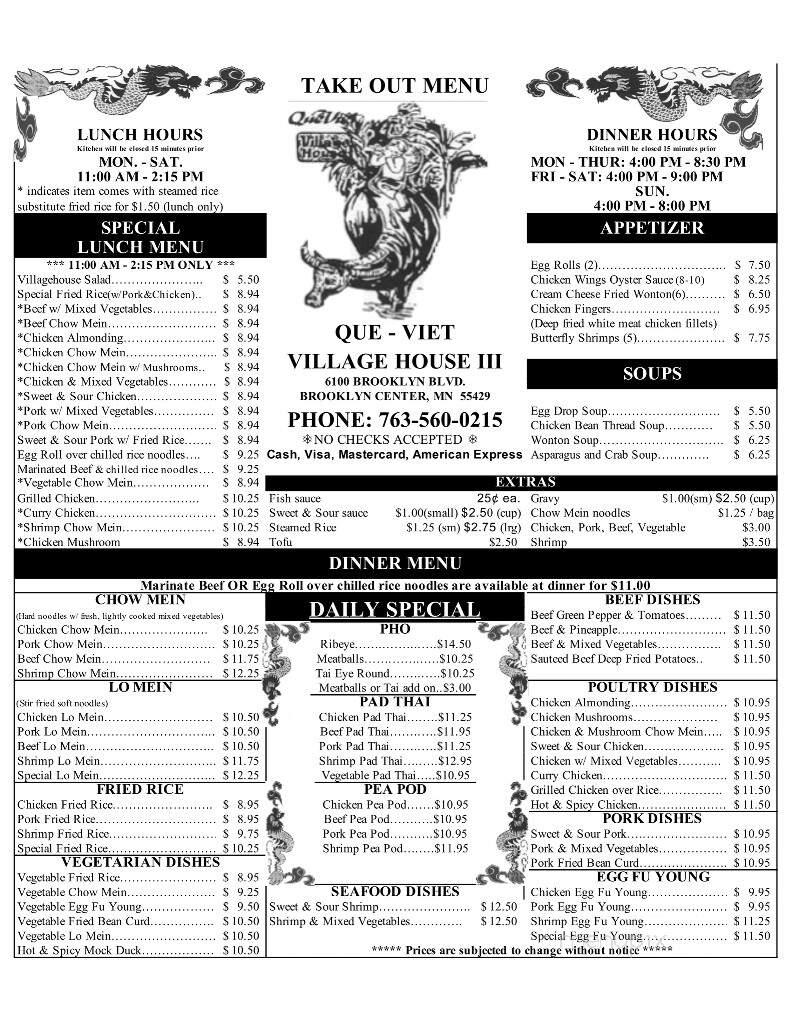 Que Viet Village House - Brooklyn Center, MN menu_pic