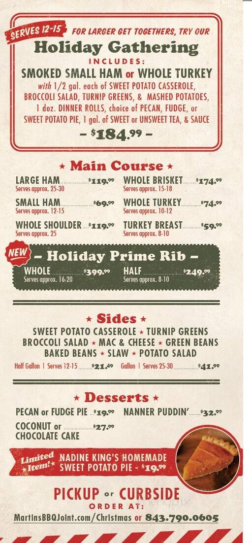 Martin's Bar-B-Que Joint - Charleston, SC menu_pic