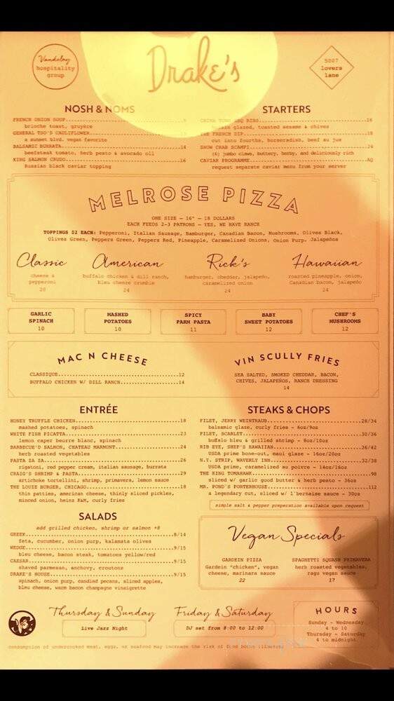 Drake's Hollywood - Dallas, TX menu_pic