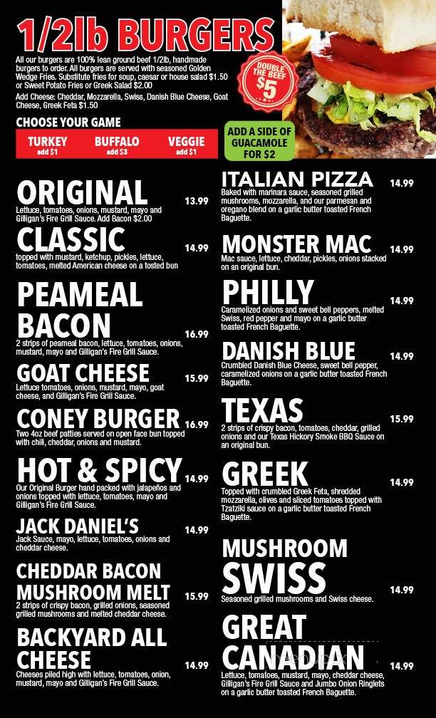 Gilligan's Restaurant - Windsor, ON menu_pic