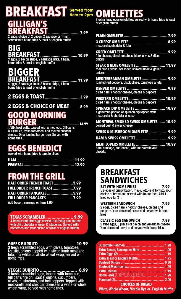 Gilligan's Restaurant - Windsor, ON menu_pic