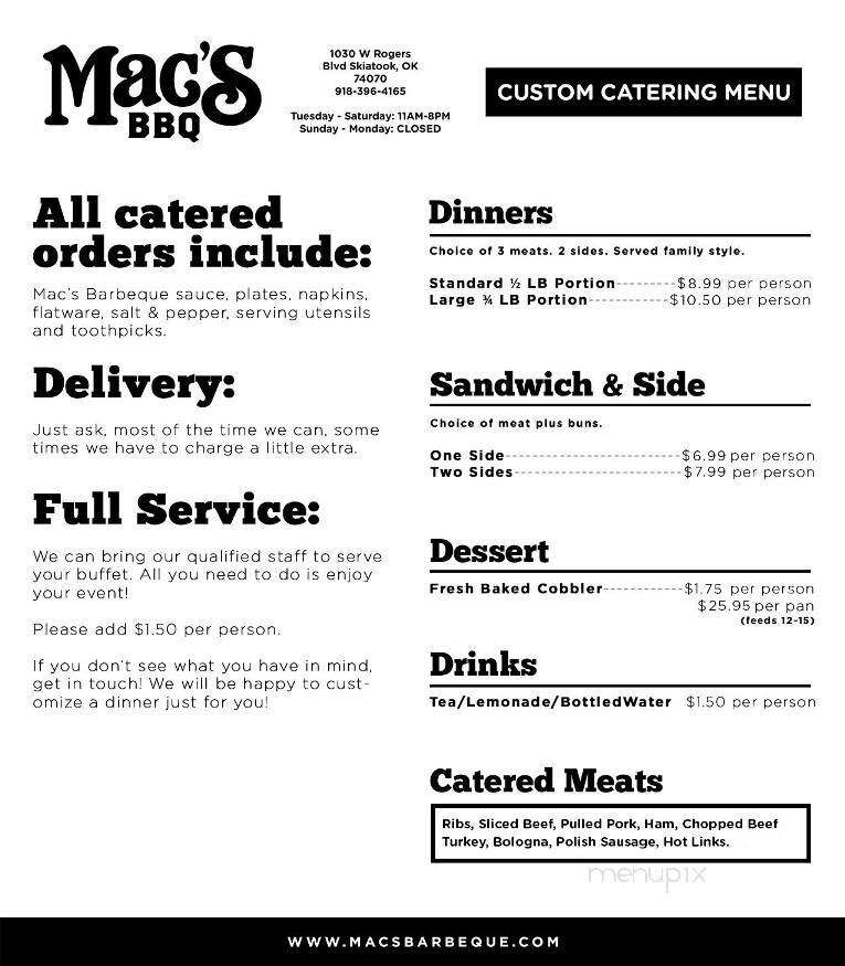 Mac's Barbeque - Skiatook, OK menu_pic