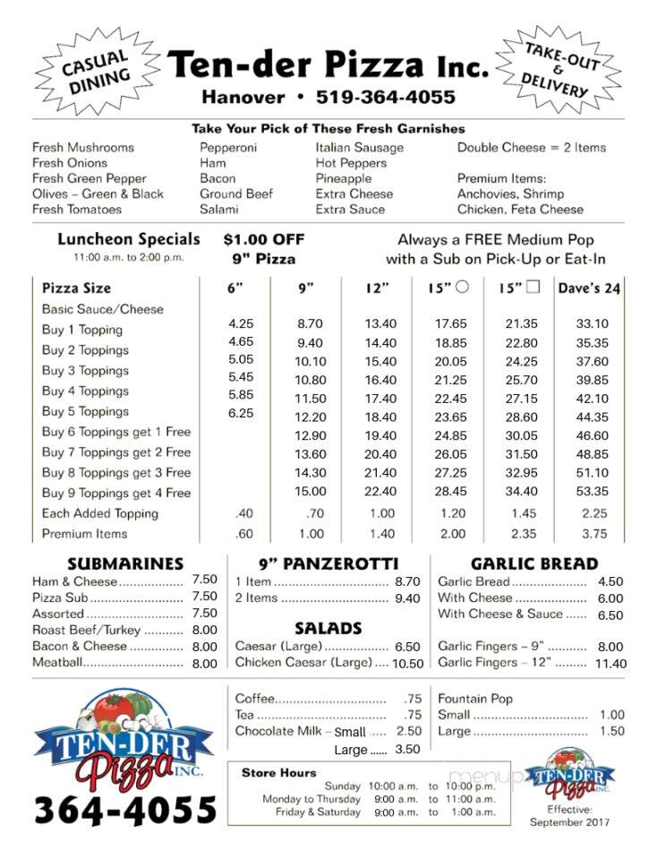 Ten-Der Pizza Inc - Hanover, ON menu_pic