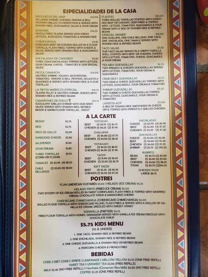 La Fiesta Mexican Restaurant - Camden, SC menu_pic