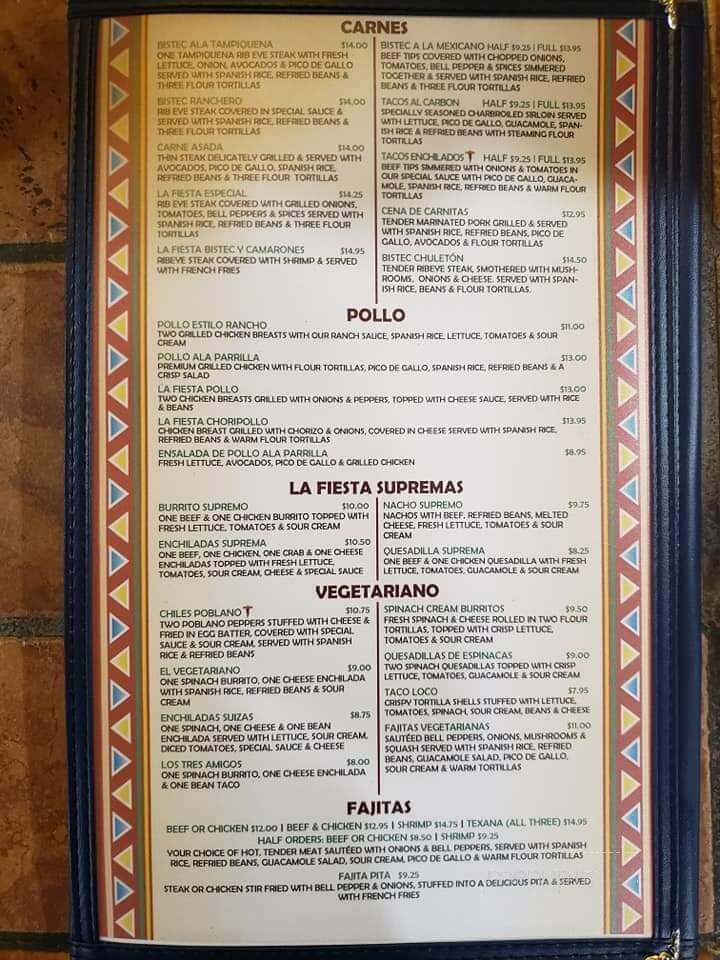 La Fiesta Mexican Restaurant - Camden, SC menu_pic