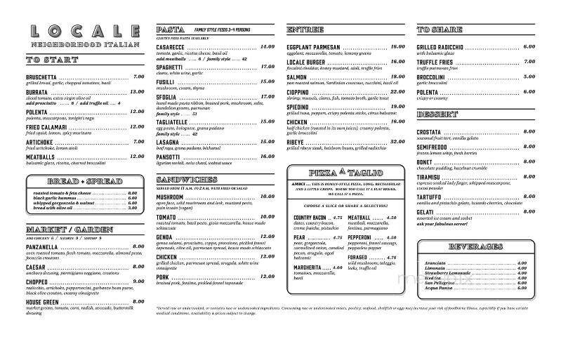 Locale Neighborhood Italian - Tucson, AZ menu_pic