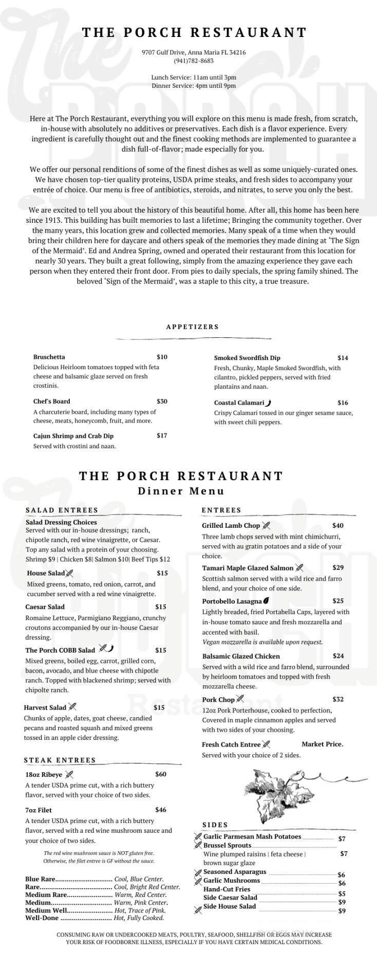 The Porch Restaurant - Anna Maria, FL menu_pic