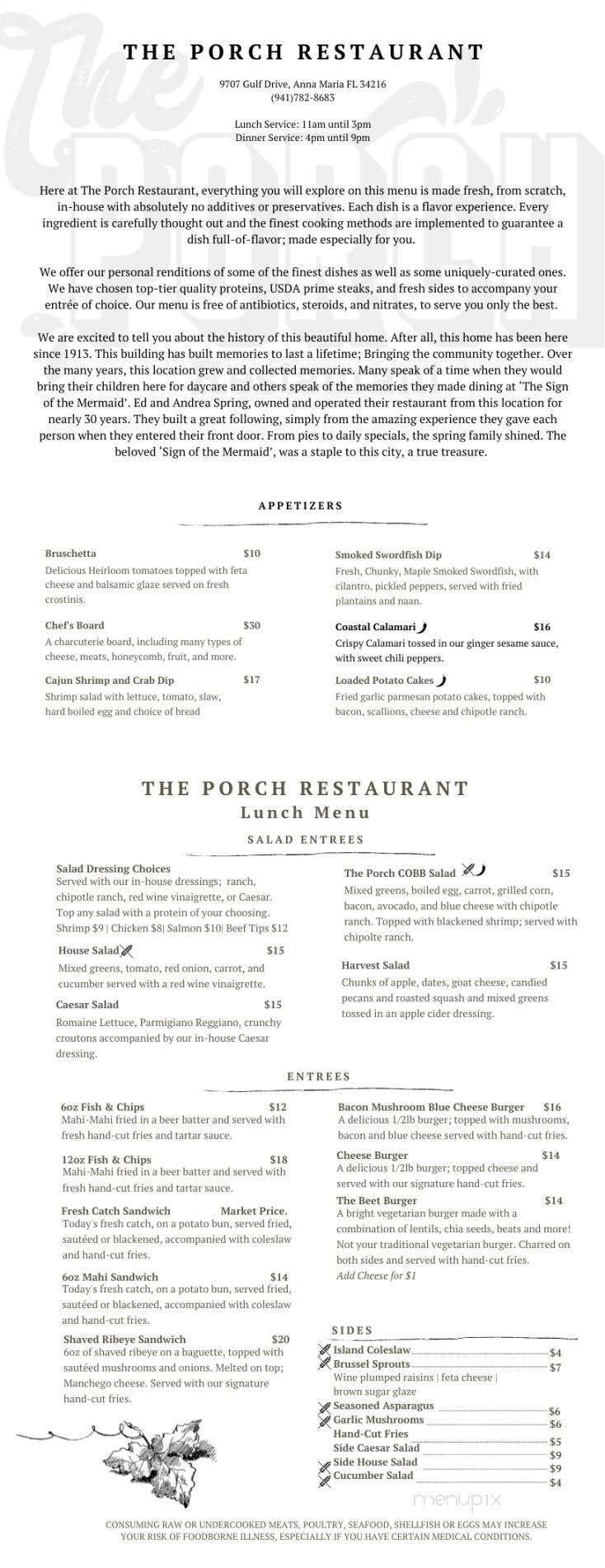 The Porch Restaurant - Anna Maria, FL menu_pic