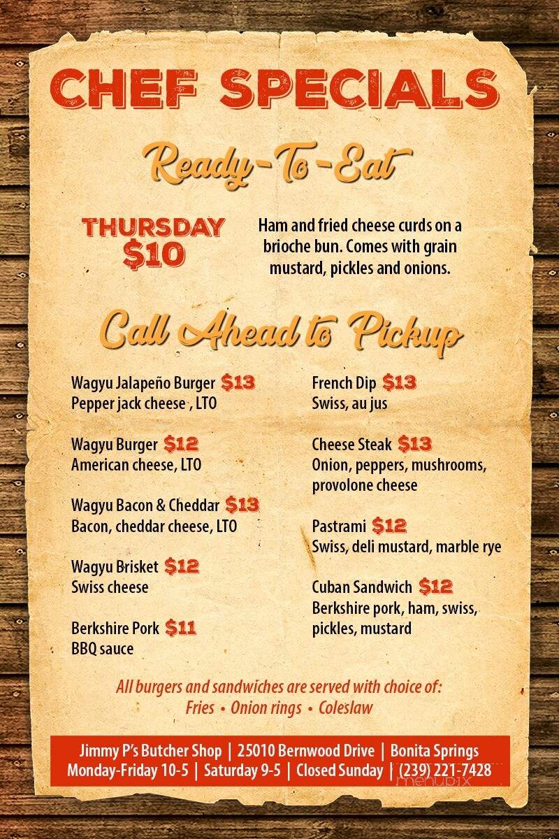 Jimmy P's Charred - Bonita Springs, FL menu_pic