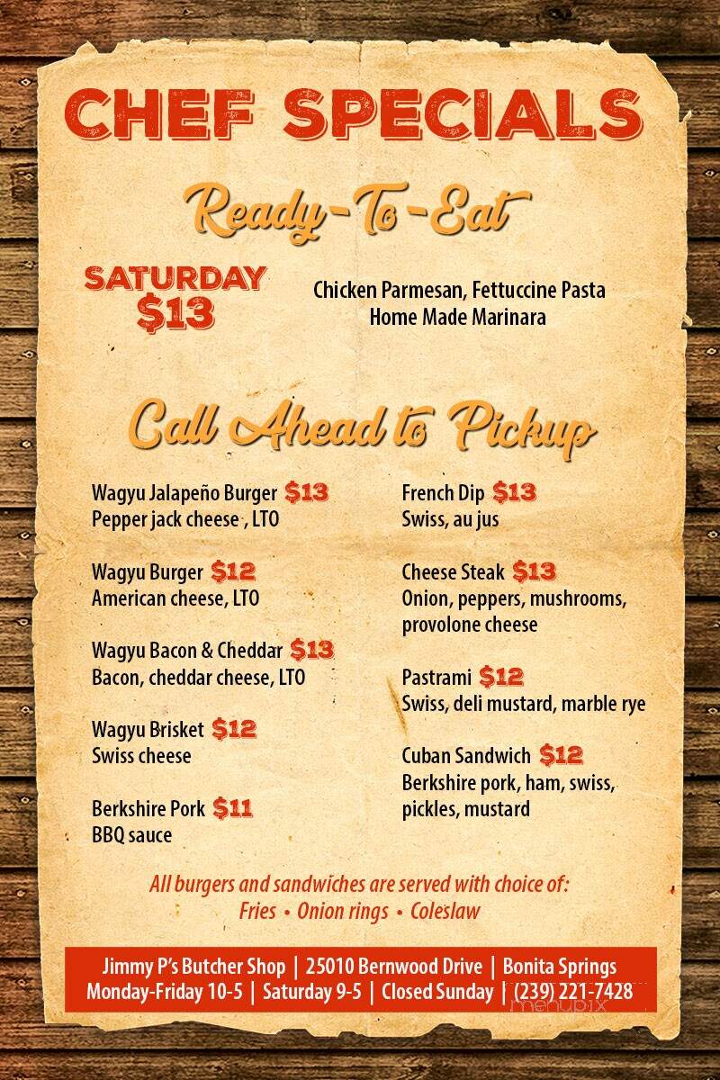 Jimmy P's Charred - Bonita Springs, FL menu_pic