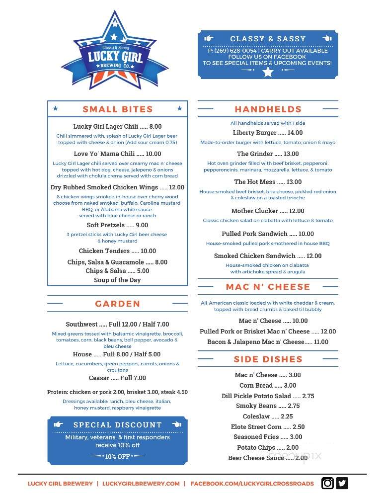 Lucky Girl Brewing Crossroads - Paw Paw, MI menu_pic