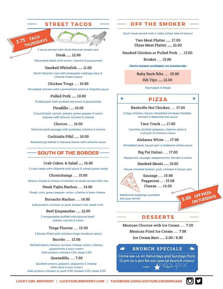 Lucky Girl Brewing Crossroads - Paw Paw, MI menu_pic