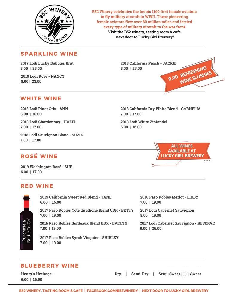Lucky Girl Brewing Crossroads - Paw Paw, MI menu_pic