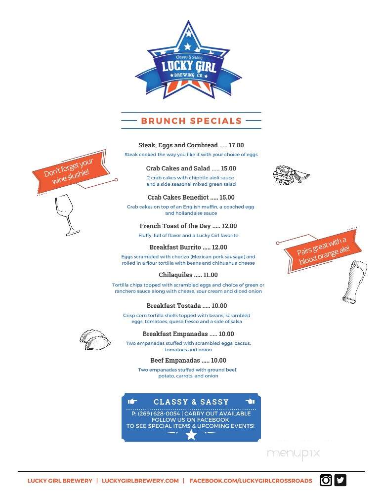 Lucky Girl Brewing Crossroads - Paw Paw, MI menu_pic