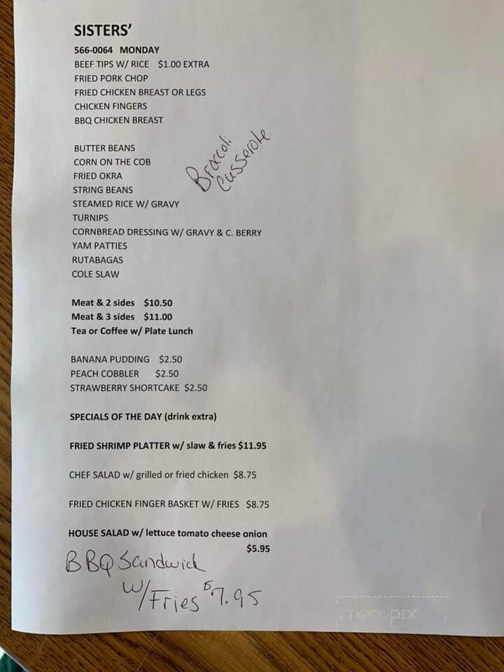 Sisters Restaurant - Troy, AL menu_pic