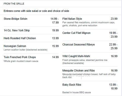 Stonebridge Grille - Boardman, OH menu_pic