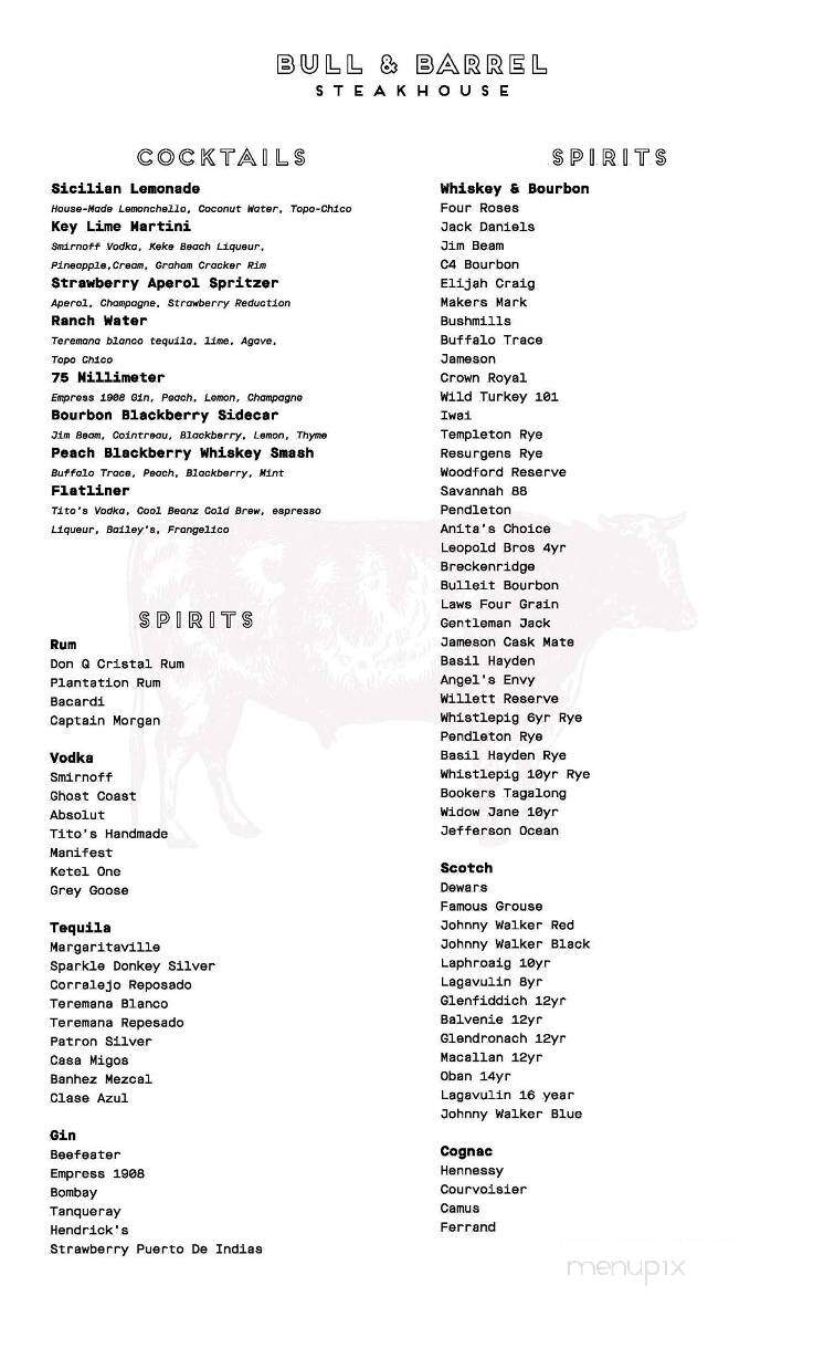 Bull and Barrel Steakhouse - Statesboro, GA menu_pic