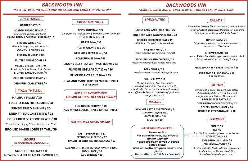 Backwoods Inn - Canyon Country, CA menu_pic