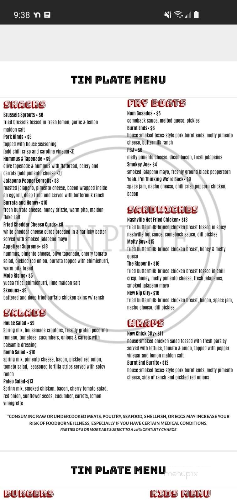 Tin Plate - Social Circle, GA menu_pic