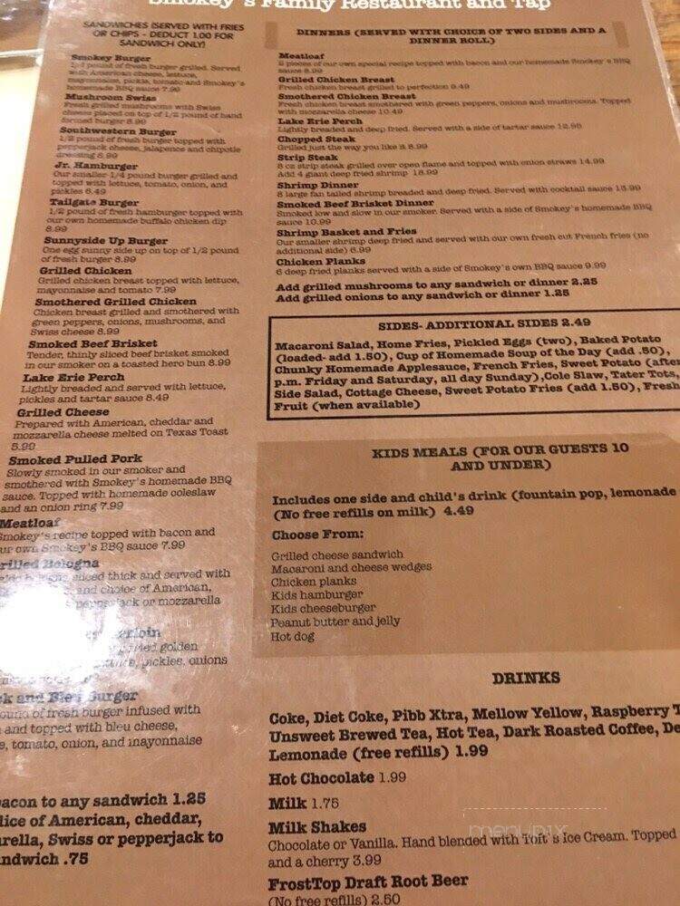Smokey's Family Restaurant - Republic, OH menu_pic