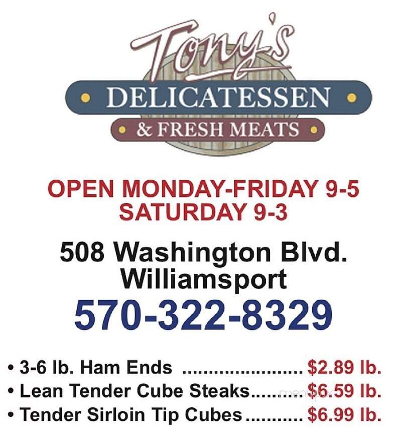 Tony's Delicatessen - Williamsport, PA menu_pic