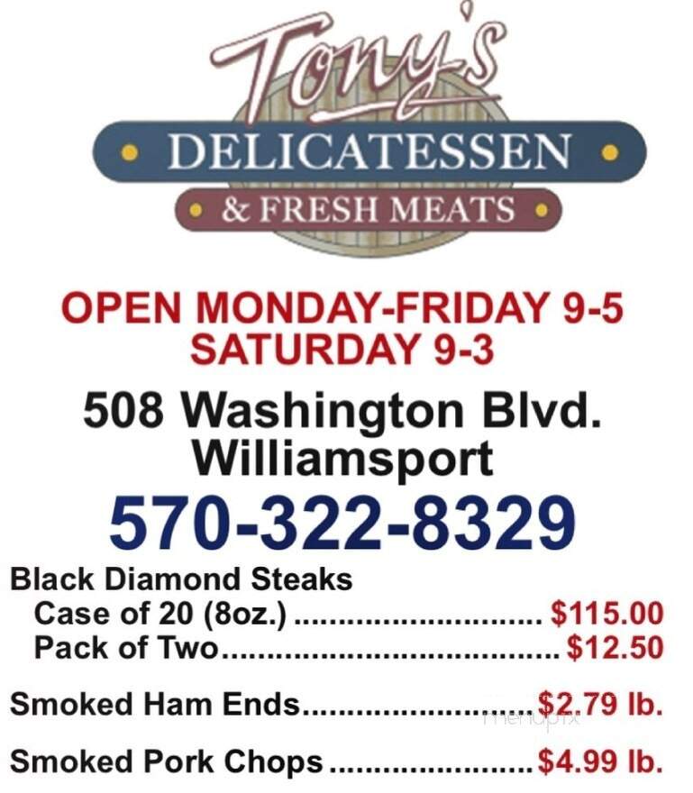 Tony's Delicatessen - Williamsport, PA menu_pic