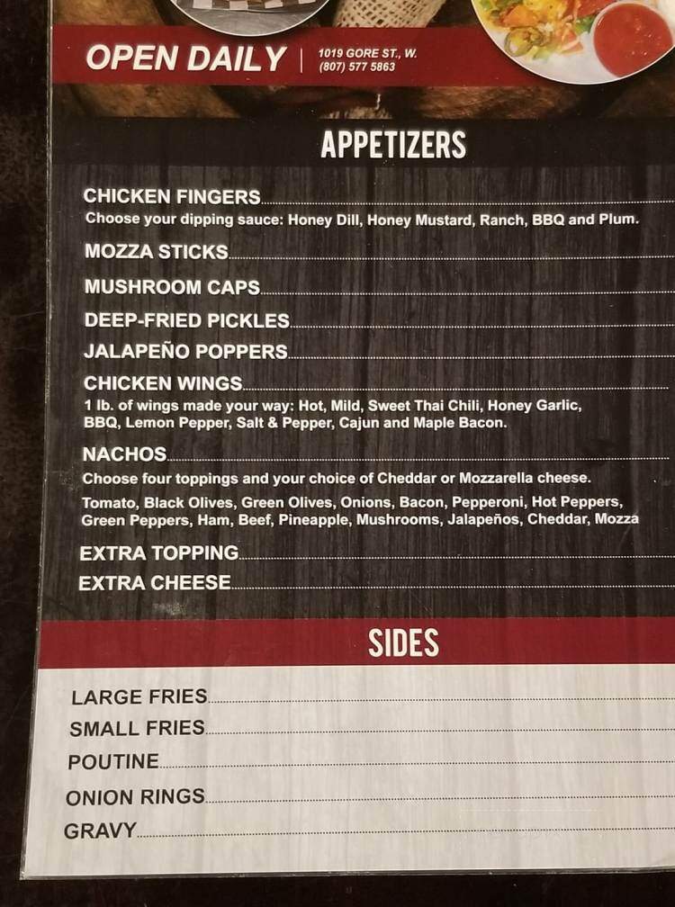 Wayland Bar & Grill - Thunder Bay, ON menu_pic