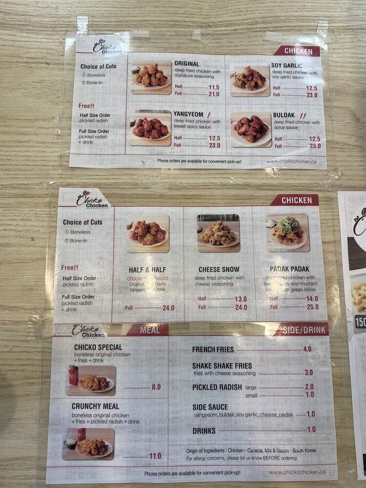 Chicko Chicken Korean Style - Burnaby, BC menu_pic