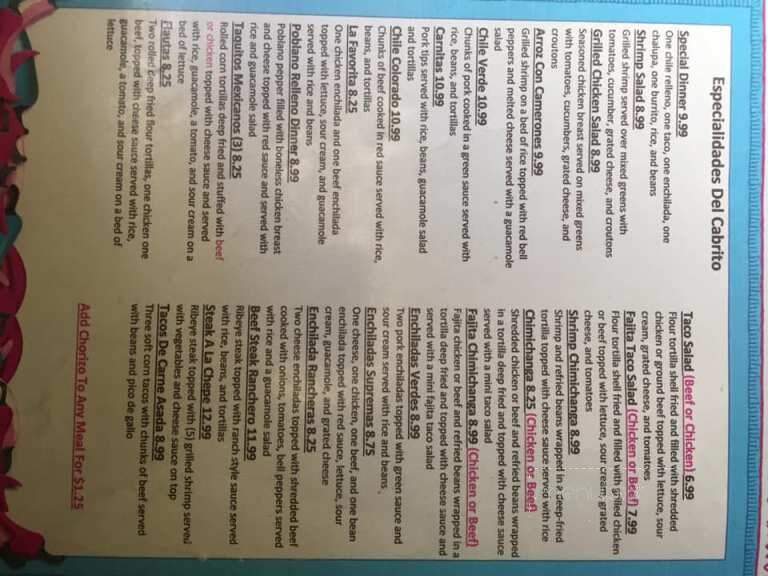 El Cabrito Mexican Restaurant - Vinita, OK menu_pic