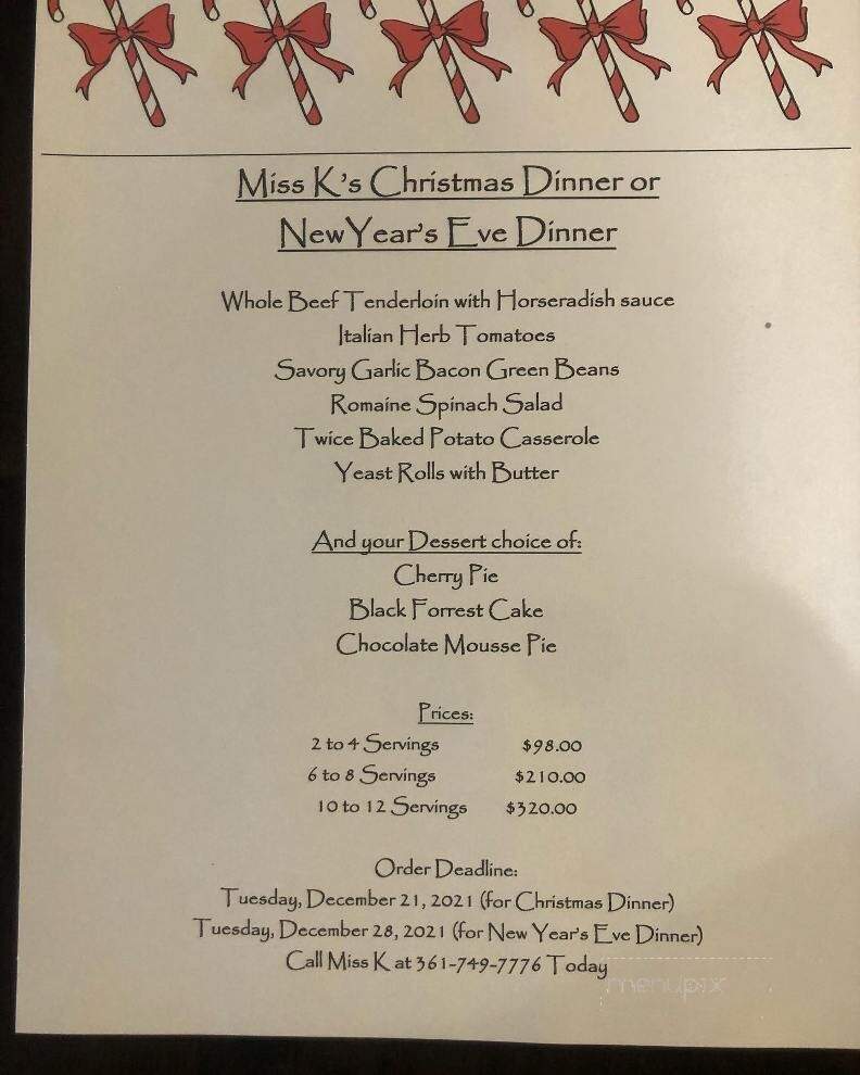 Miss K's Bistro and Catering - Port Aransas, TX menu_pic