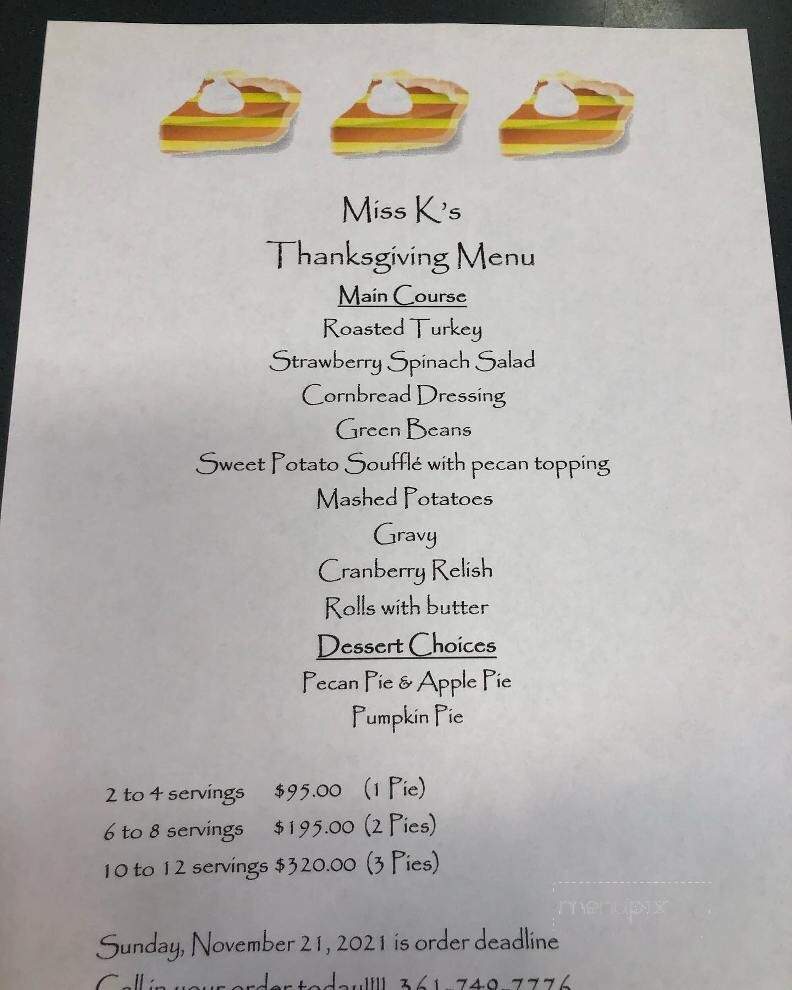 Miss K's Bistro and Catering - Port Aransas, TX menu_pic
