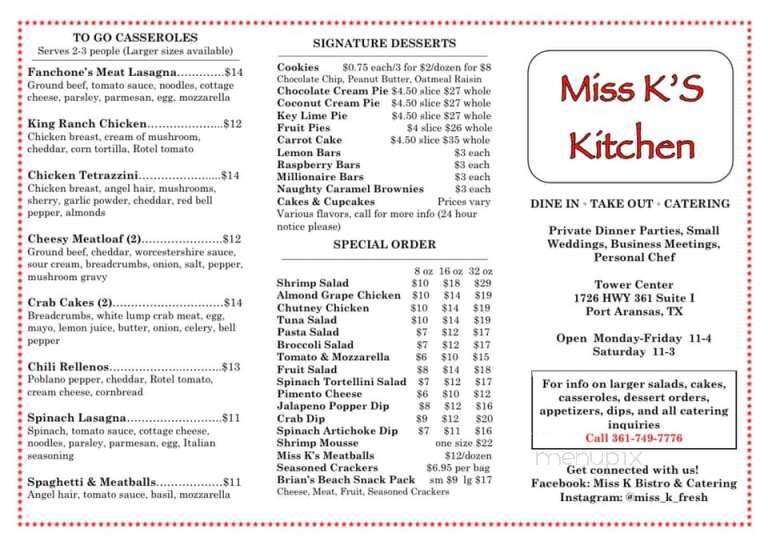 Miss K's Bistro and Catering - Port Aransas, TX
