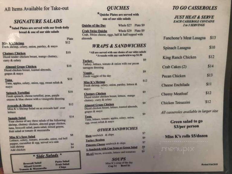 Miss K's Bistro and Catering - Port Aransas, TX menu_pic