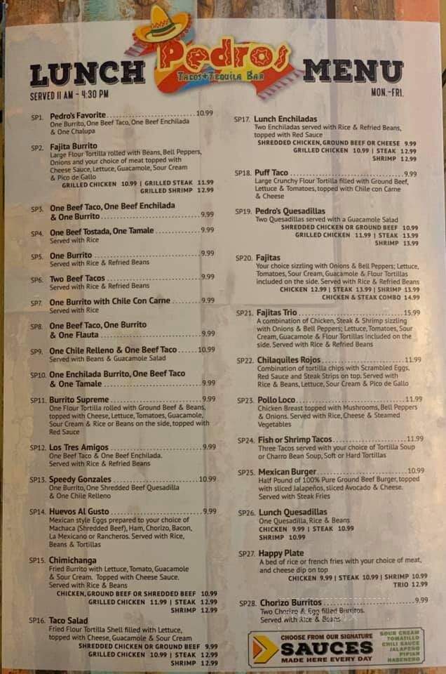 Pedros Tacos & Tequila Bar - Natchez, MS menu_pic
