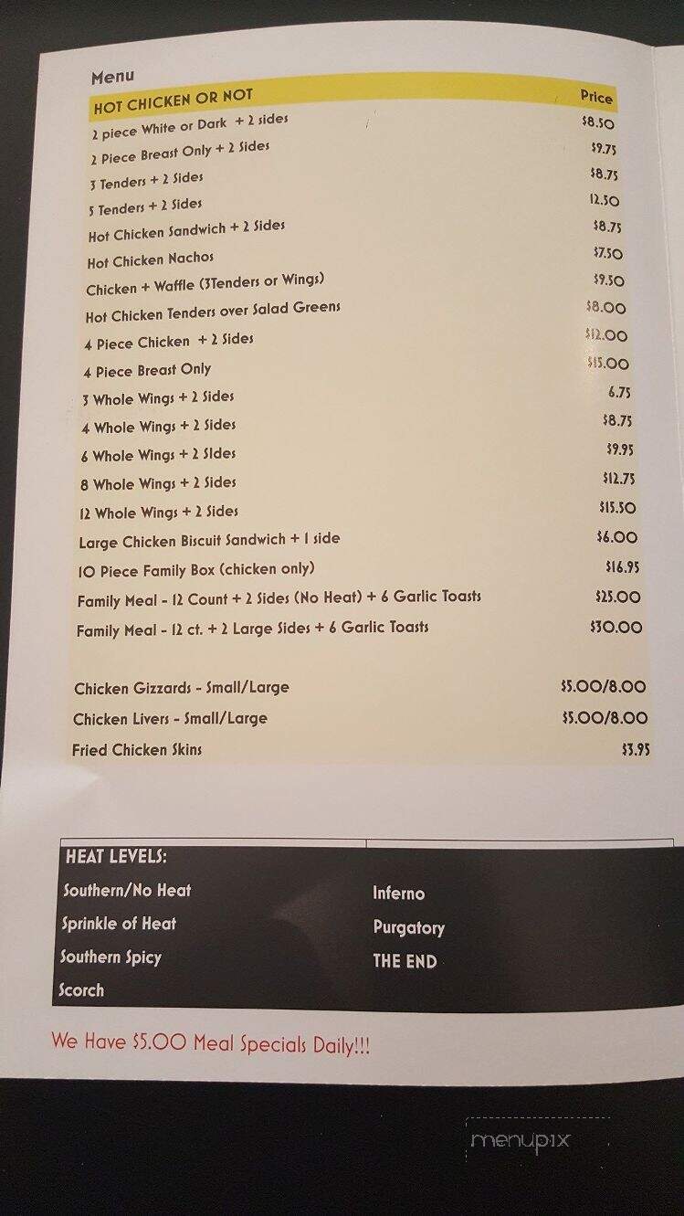 Slow Burn Hot Chicken - Hendersonville, TN menu_pic