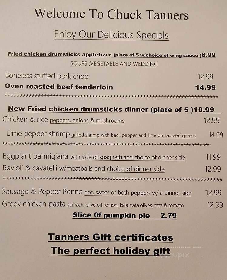 Chuck Tanner's Restaurant - New Castle, PA menu_pic