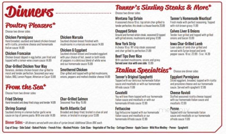 Chuck Tanner's Restaurant - New Castle, PA menu_pic