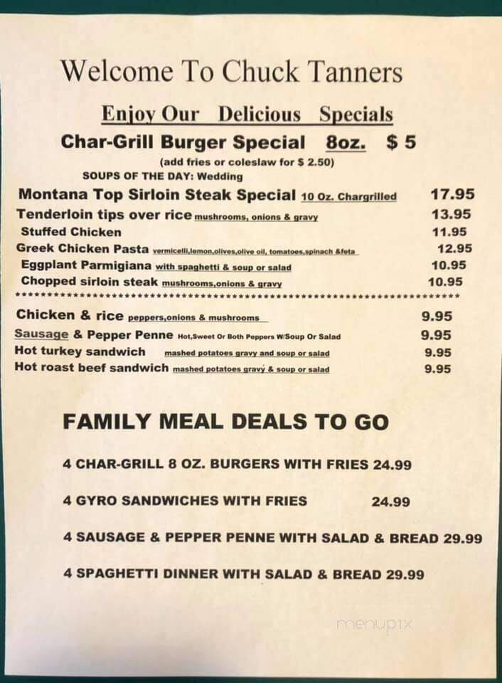 Chuck Tanner's Restaurant - New Castle, PA menu_pic