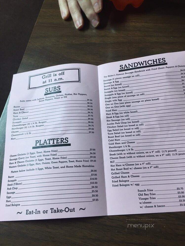 Helen's Sausage House - Smyrna, DE menu_pic