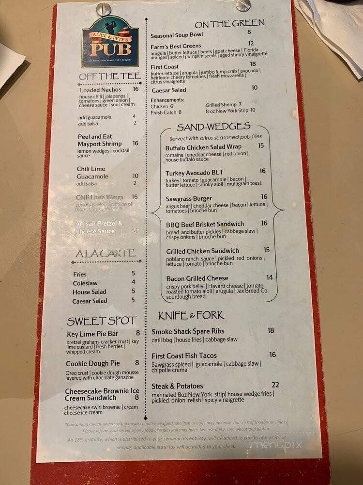 Alice & Pete's Pub - Ponte Vedra Beach, FL menu_pic