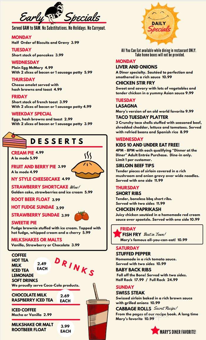 Mary's Diner - Geneva, OH menu_pic