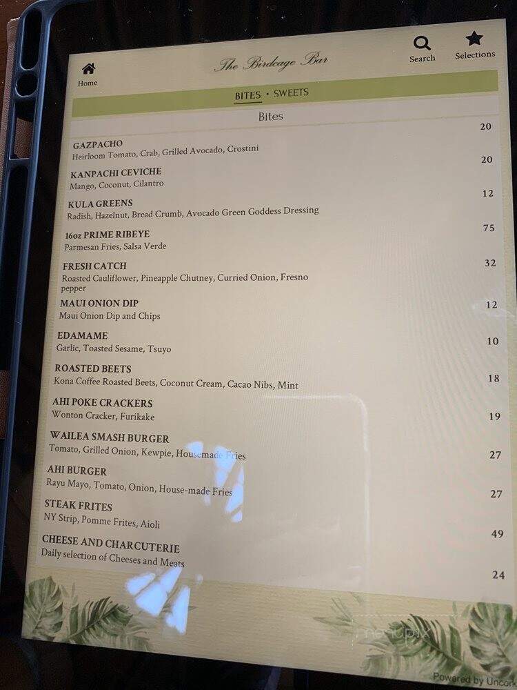 The Birdcage Bar at Hotel Wailea - Wailea, HI menu_pic