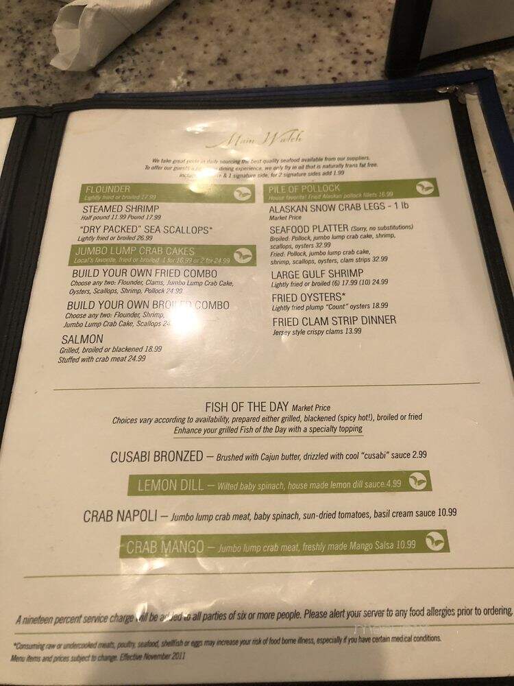 Pirate's Cove Restaurant - Chesapeake, VA menu_pic