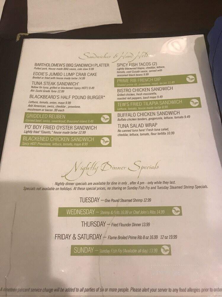 Pirate's Cove Restaurant - Chesapeake, VA menu_pic