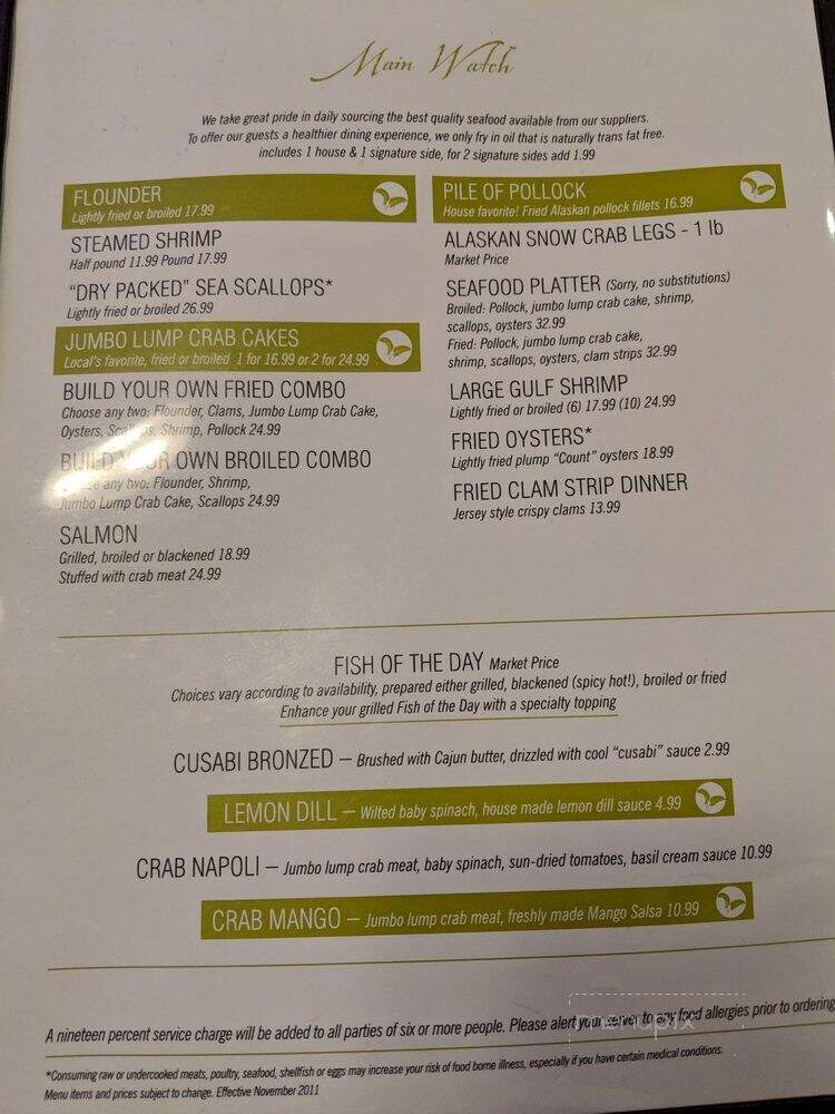 Pirate's Cove Restaurant - Chesapeake, VA menu_pic